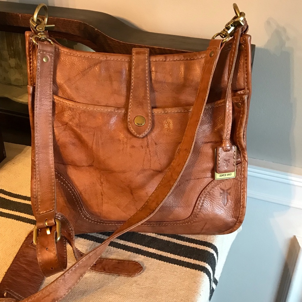 Frye Leather Campus Crossbody Bag Saddle Cognac Brown Retail $328